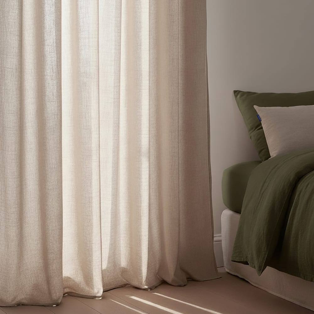 Happy Friday Vorhang aus 100% Polyester 140x270 cm Leinen style modern Beige Pes - Polyester