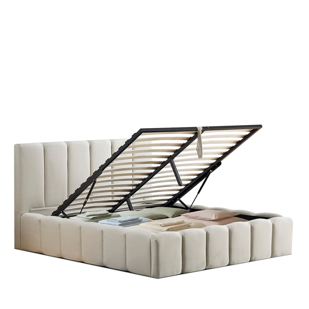 Lit coffre beige 160x200