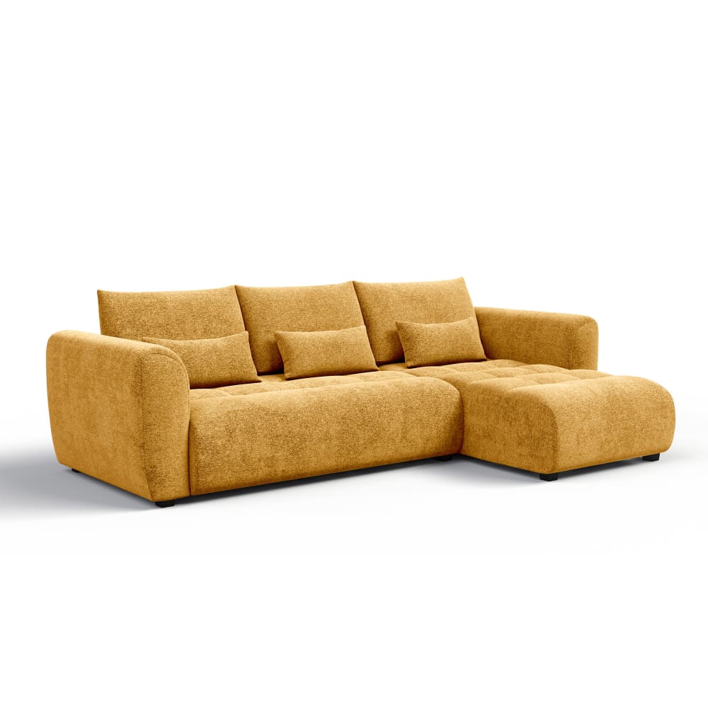 Canapé d'angle 4 places, tissu jaune