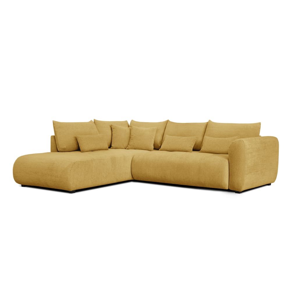 Canapé d'angle 5 places, tissu jaune