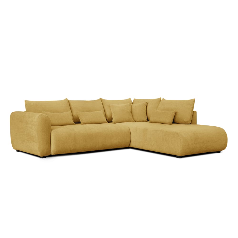Canapé d'angle 5 places, tissu jaune