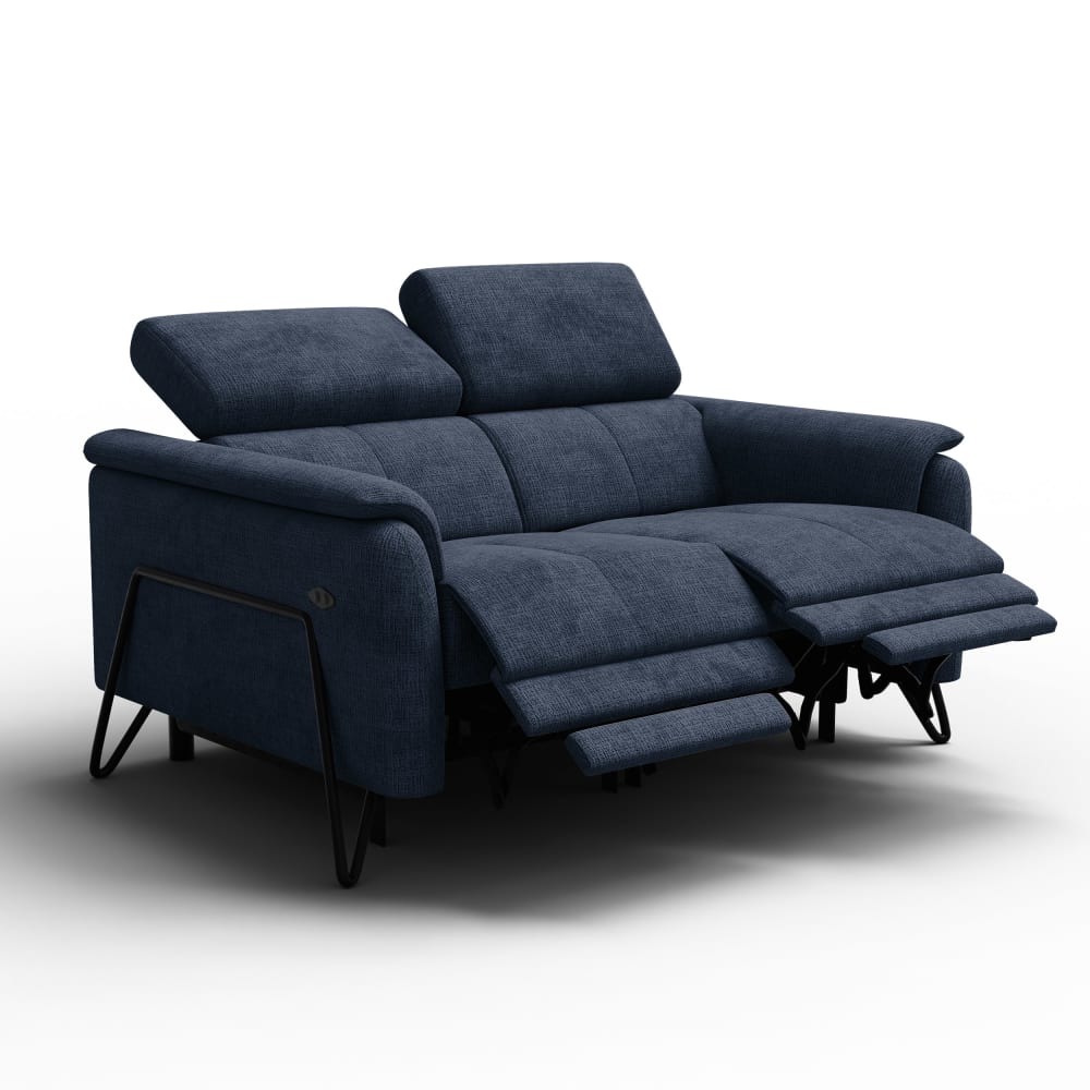 Canapé 2 places avec 2 relax, tissu bleu marine