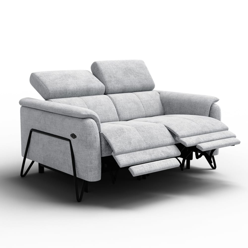 Canapé 2 places avec 2 Relax, tissu gris clair