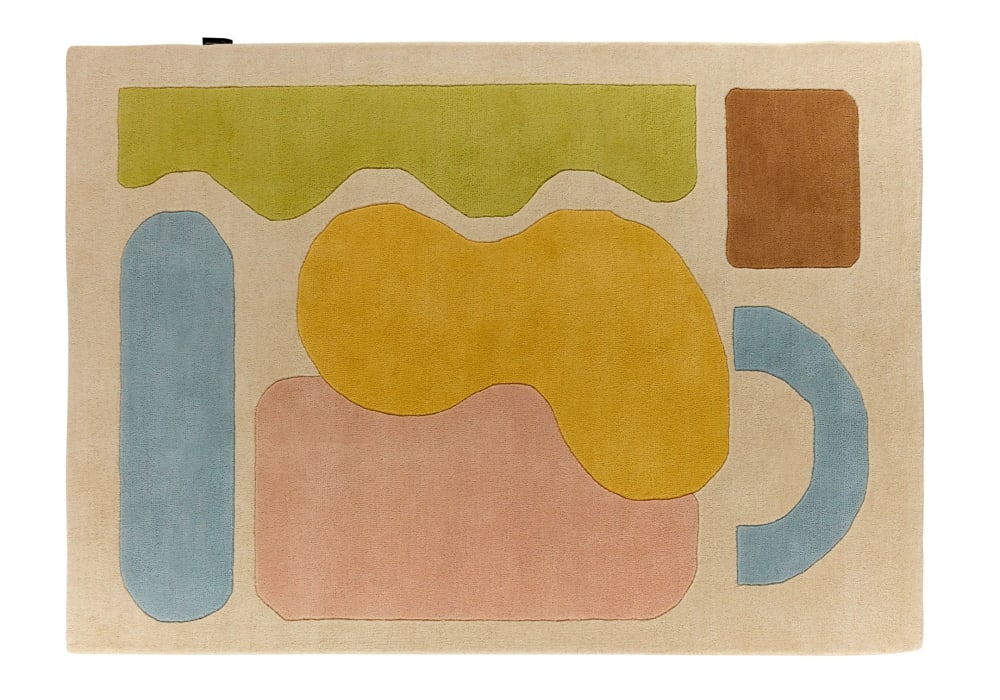 Tapis Laine Tissé à la main motifs organiques pastels 133x190