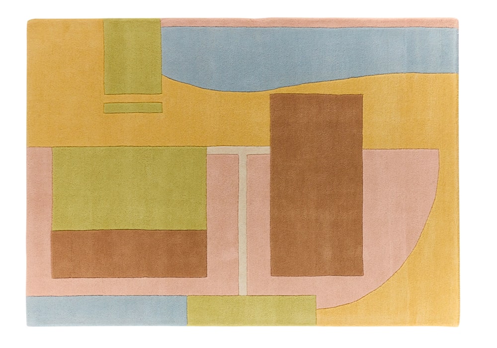 Tapis Laine Tissé à la main cubes pastels  133x190