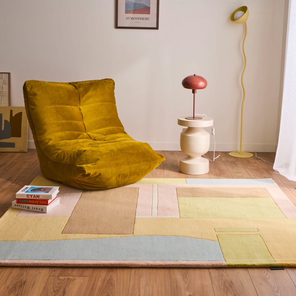 Tapis Laine Tissé à la main cubes pastels  133x190