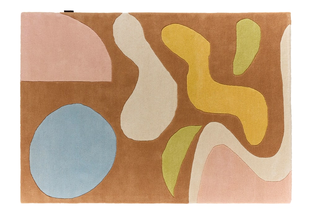 Tapis Laine Tissé à la main motifs organiques pastels 133x190