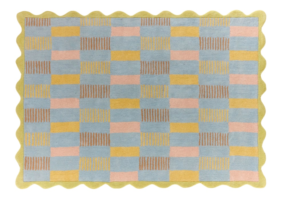 Tapis Laine Tissé à la main carreaux pastels 160x230