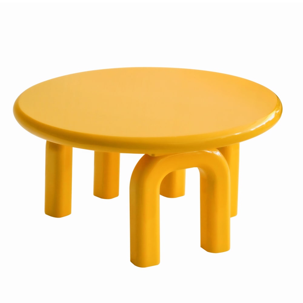 Table basse ronde 80 cm en MDF effet laqué jaune