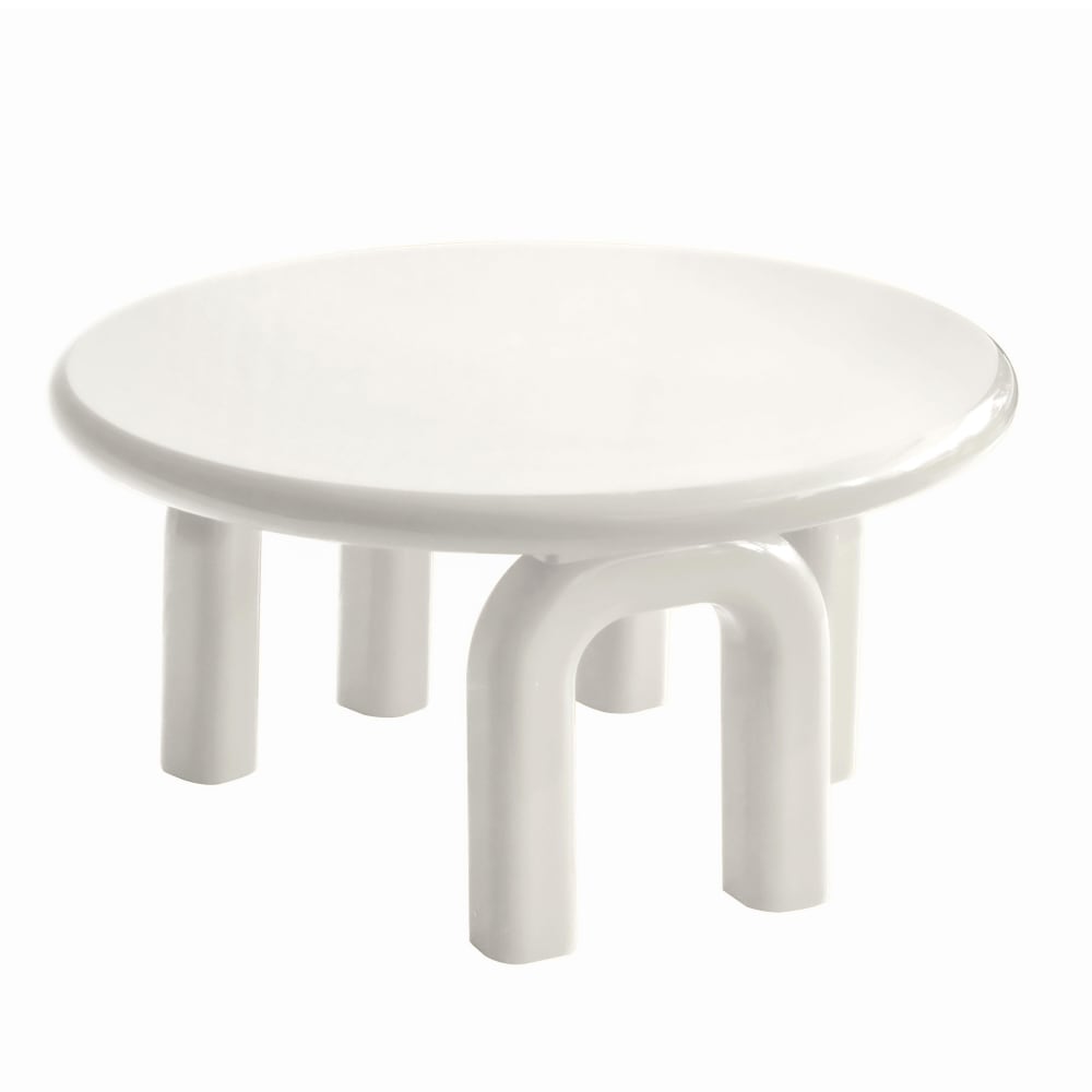 Table basse ronde 80 cm en MDF effet laqué ivoire