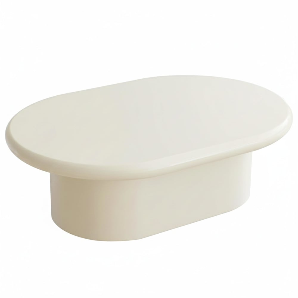 Table basse ovale 100 x 70 cm en MDF effet laqué ivoire