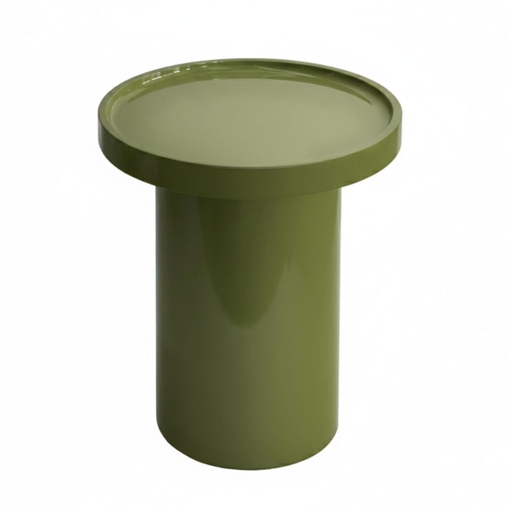 Table basse ronde 40 cm en MDF effet laqué vert olive