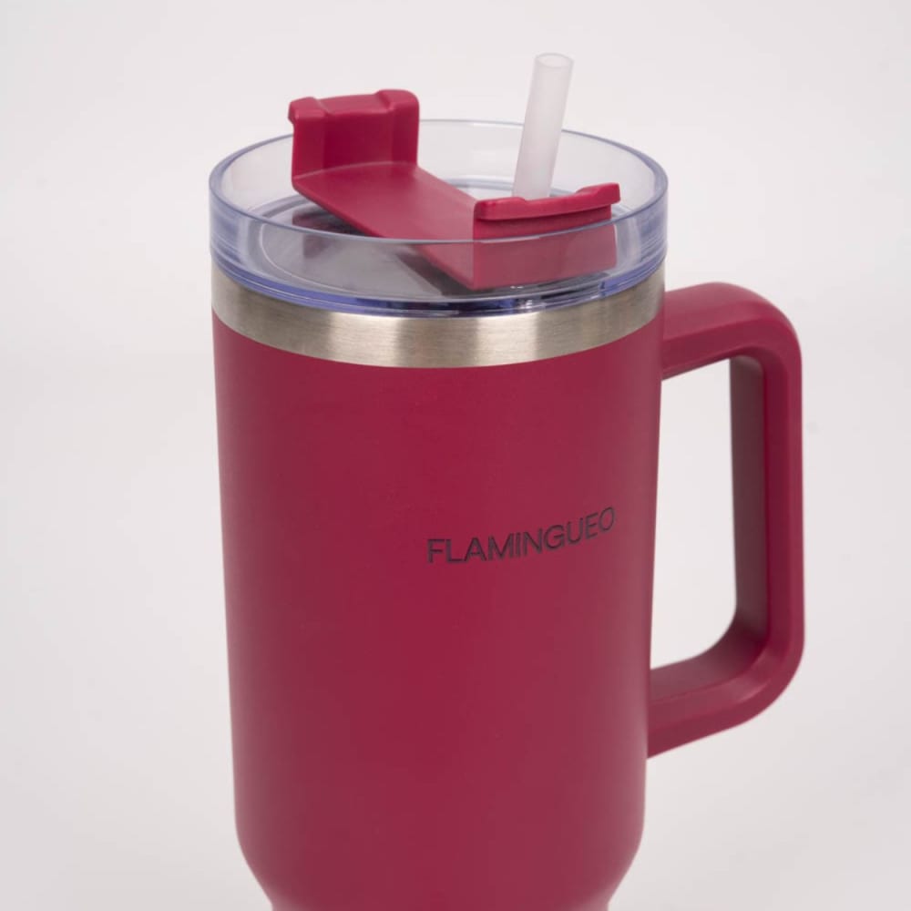 Thermobecher mit Strohhalm, Edelstahl 1,18 Liter, Rot - Maisons