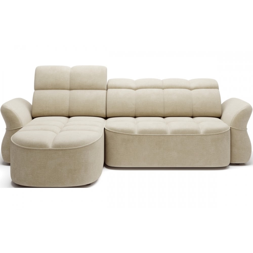 Canapé angle gauche profondeur réglable  velours beige clair