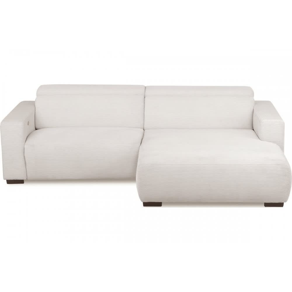 Canapé d'angle droit 1 relax électrique velours cotelé ivoire