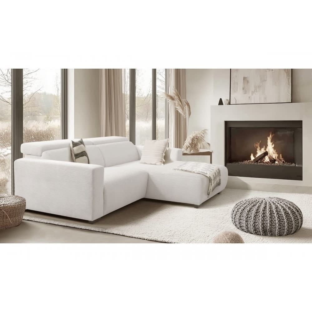 Canapé d'angle droit 1 relax électrique velours cotelé ivoire