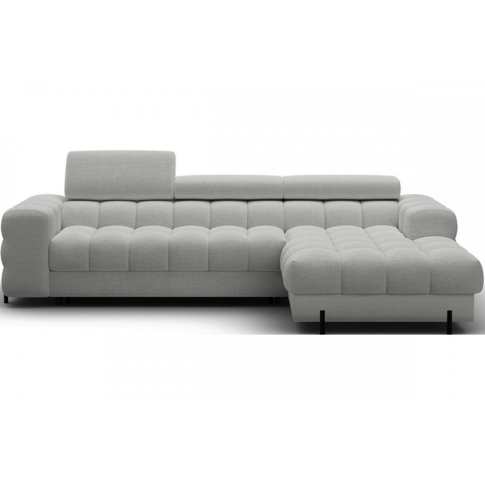 Canapé d'angle droit convertible tissu bouclette gris 5 places