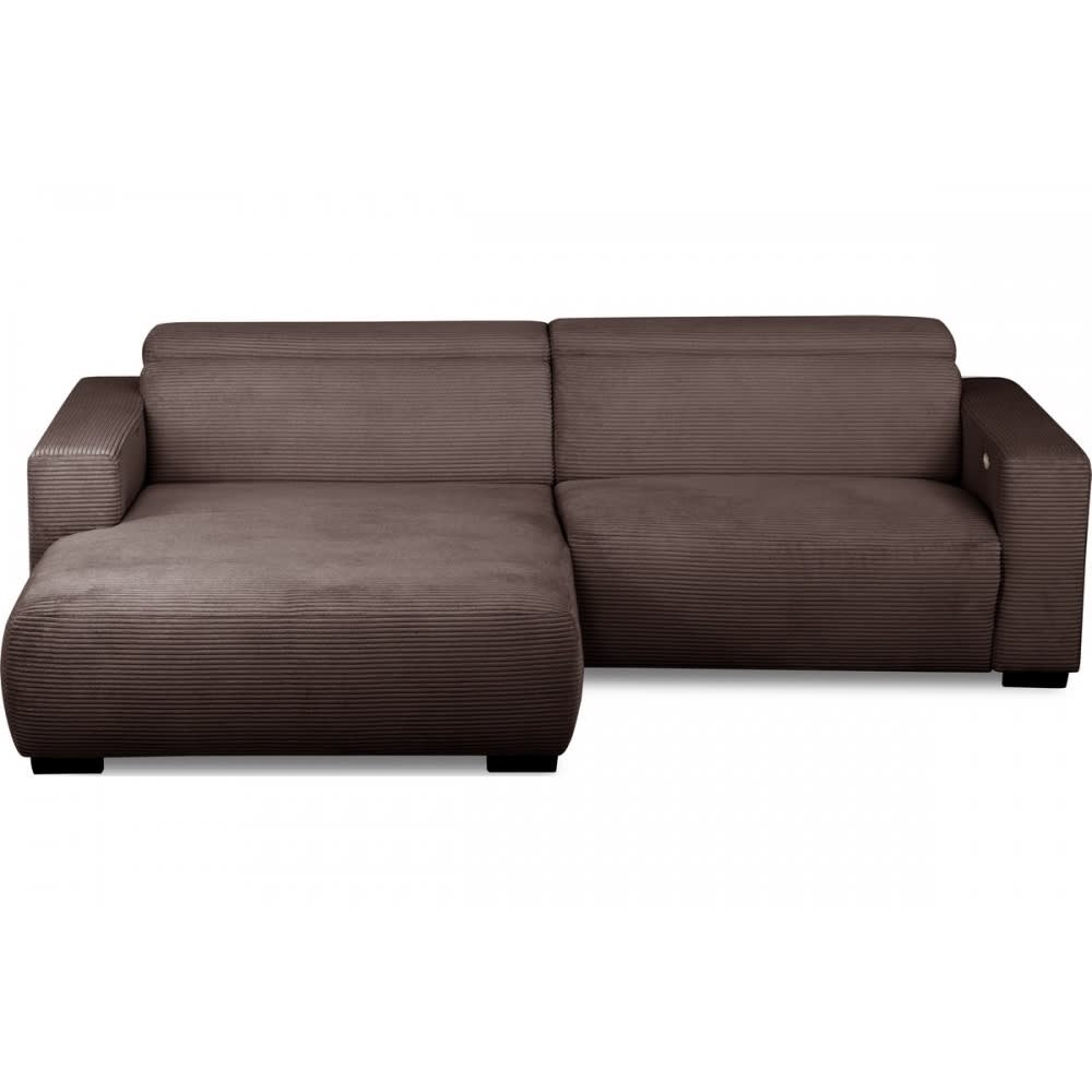 Canapé d'angle gauche 1 relax électrique velours cotelé chocolat