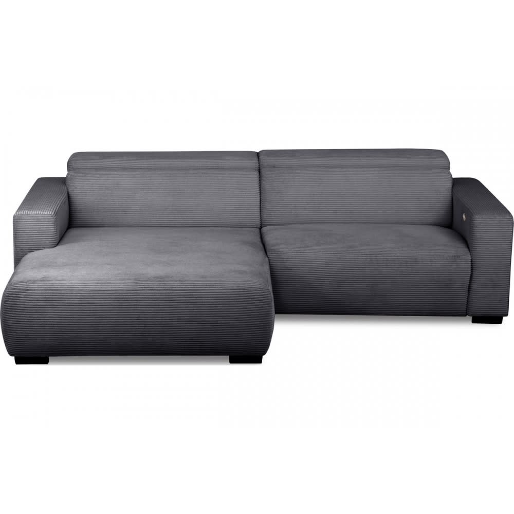 Canapé angle gauche 1 relax électrique velours cotelé gris foncé