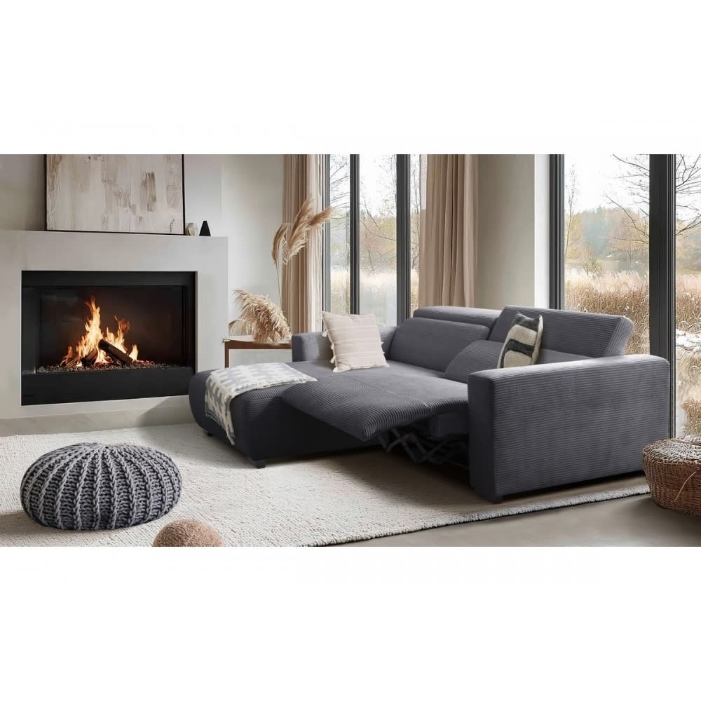 Canapé angle gauche 1 relax électrique velours cotelé gris foncé