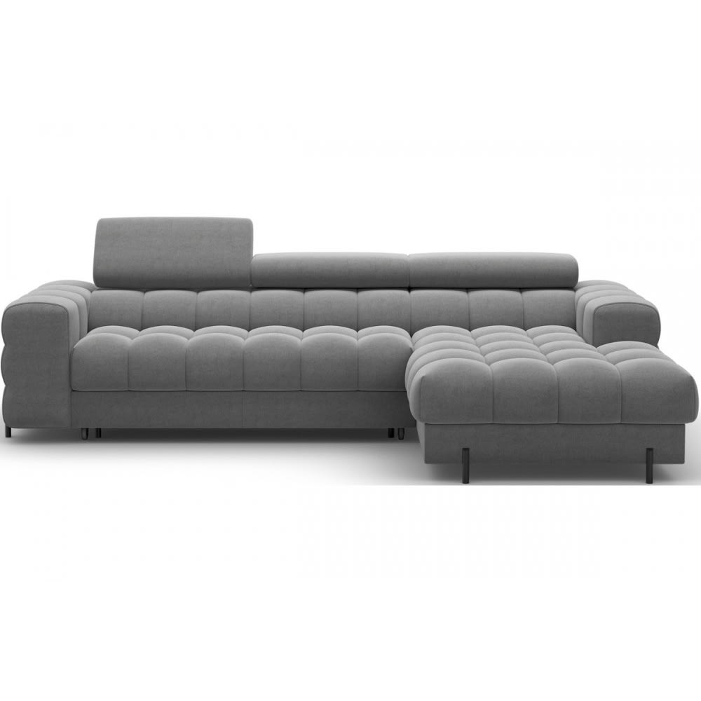 Canapé d'angle droit convertible en velours gris foncé 5 places