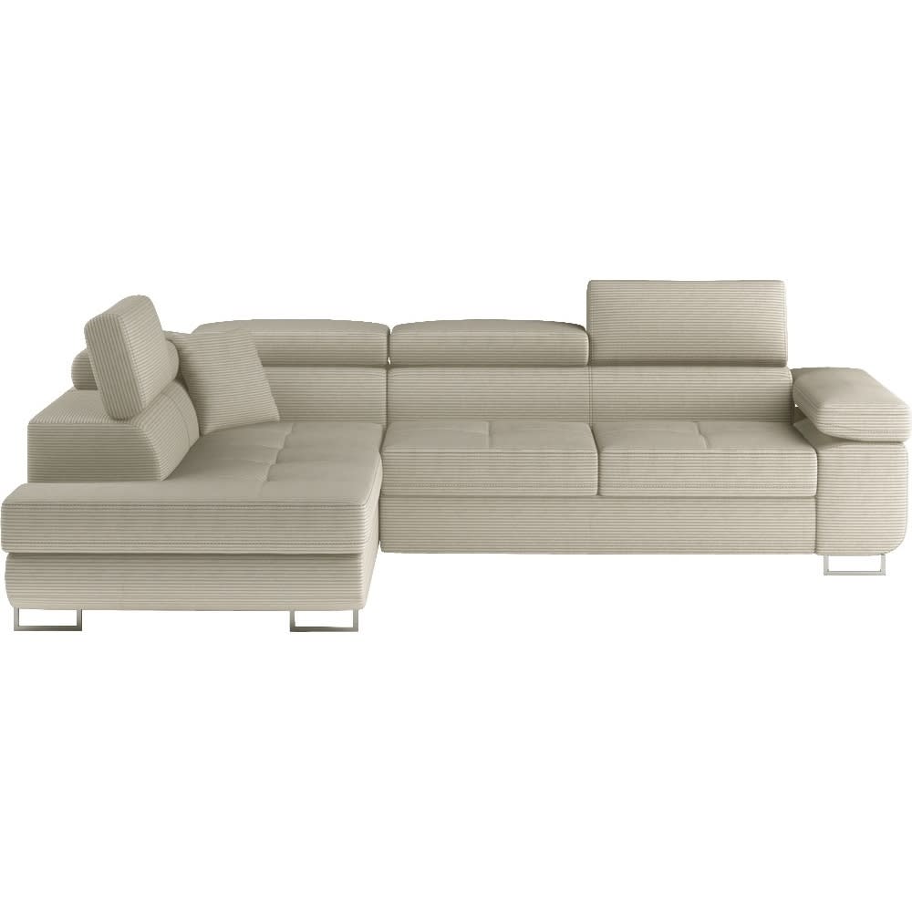 Canapé angle gauche convertible velours cotelé 5 places coffre beige