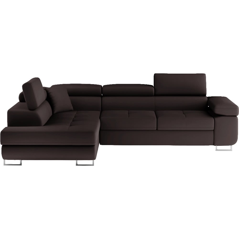 Canapé d'angle gauche convertible simili cuir 5 places chocolat