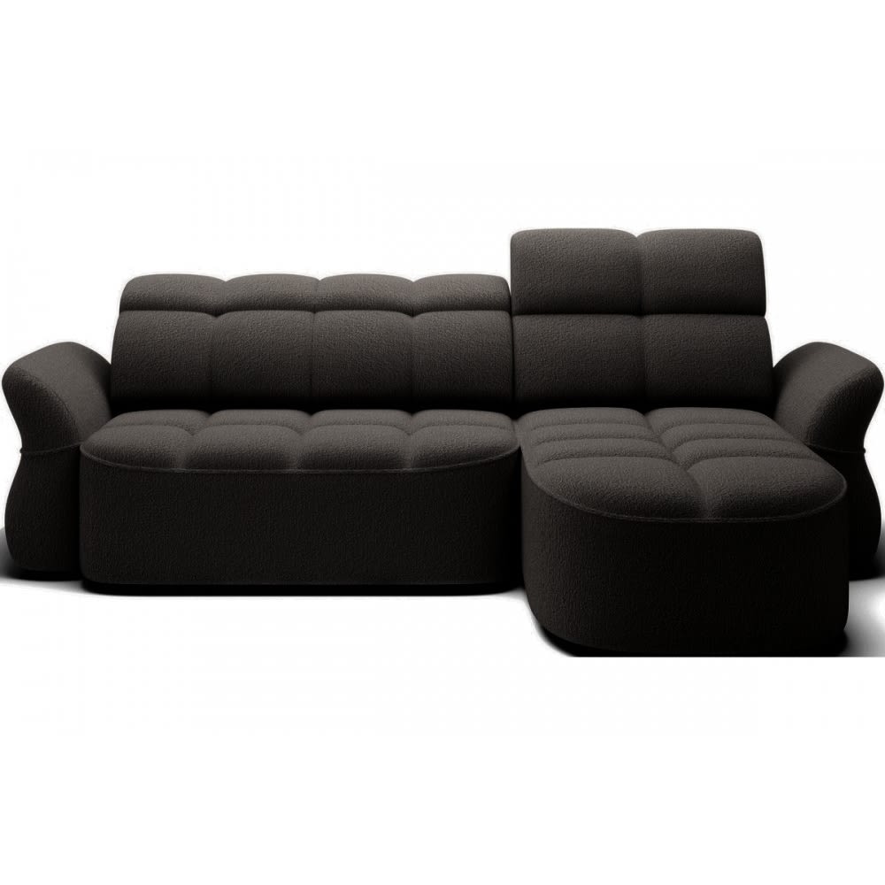 Canapé angle droit profondeur réglable tissu bouclette anthracite