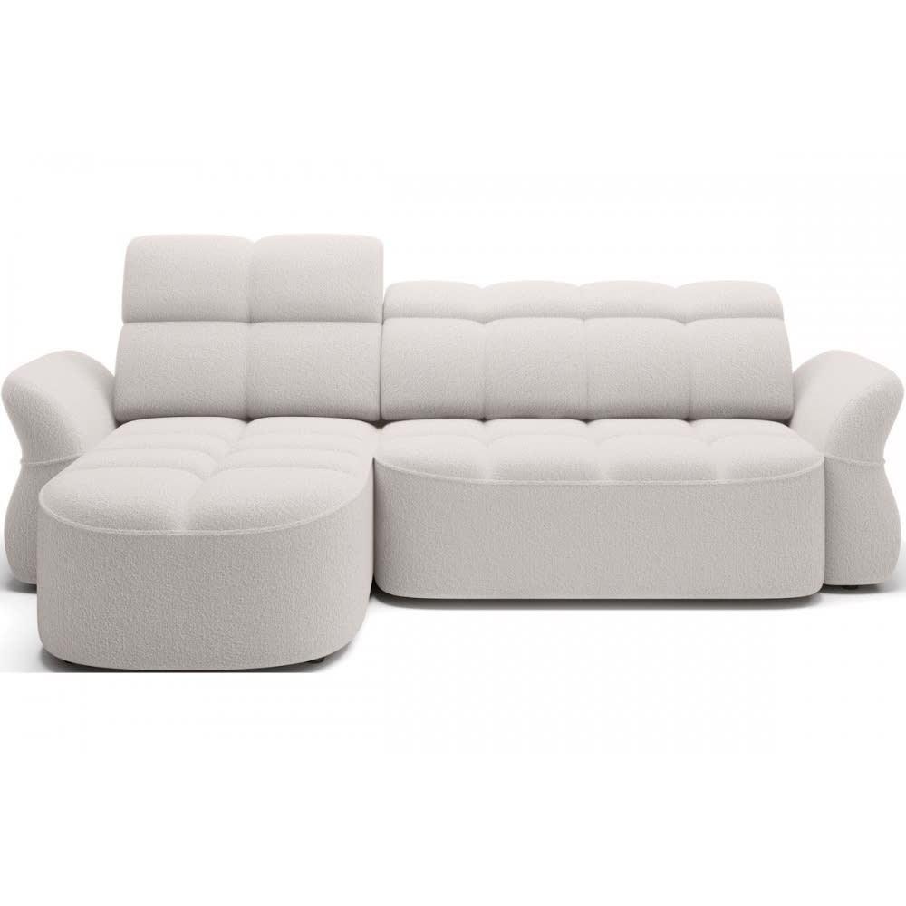 Canapé angle gauche profondeur réglable tissu bouclette ivoire