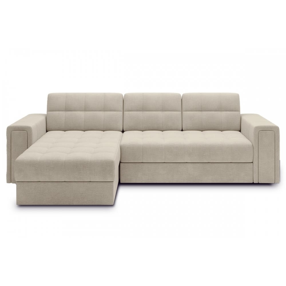 Canapé d'angle gauche convertible velours beige clair 4 places