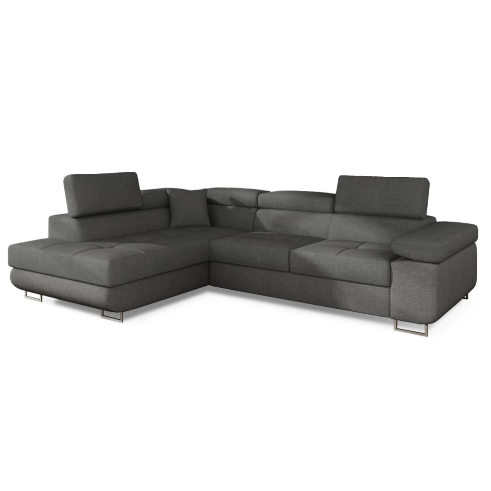 Canapé d'angle gauche convertible en tissu luxe 5 places gris
