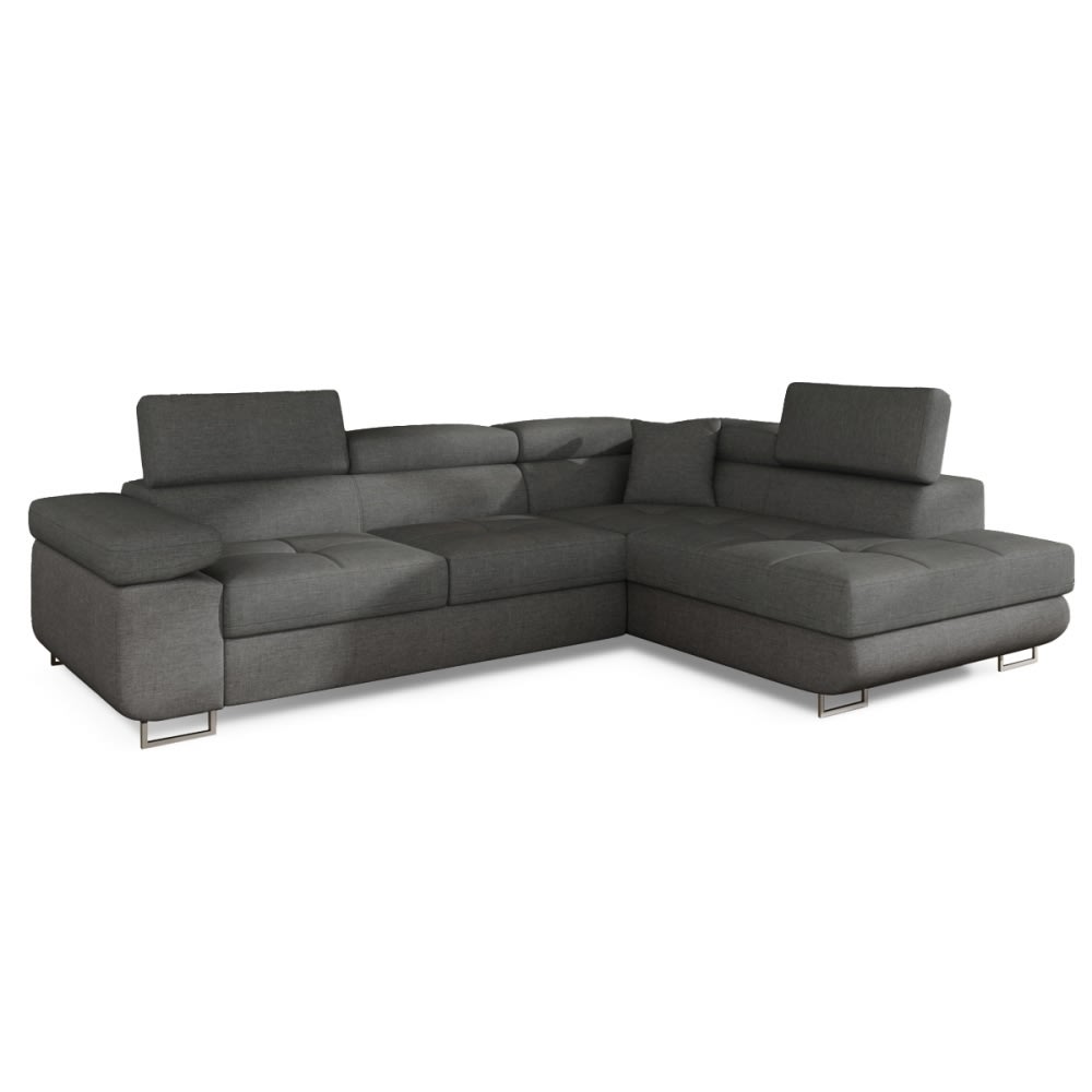 Canapé d'angle droit convertible en tissu luxe 5 places gris
