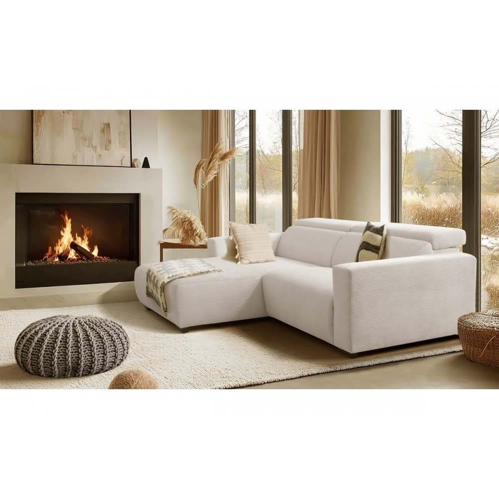 Canapé angle gauche 1 relax électrique velours cotelé beige clair
