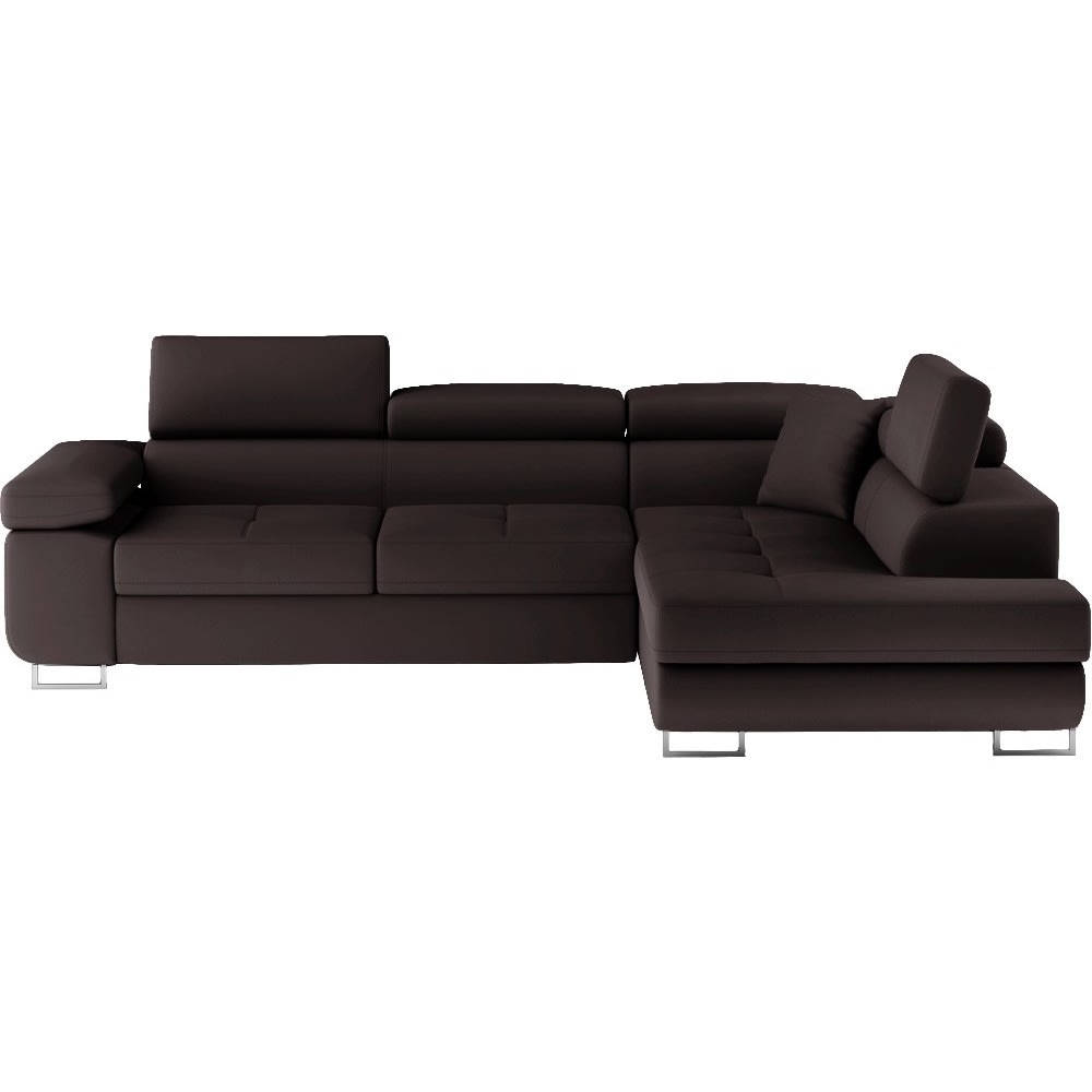 Canapé d'angle droit convertible simili cuir 5 places, chocolat