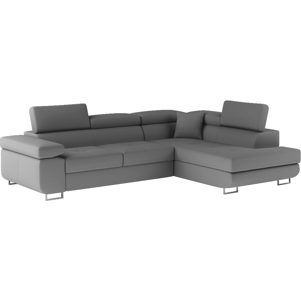 Canapé d'angle droit convertible simili cuir 5 places gris foncé