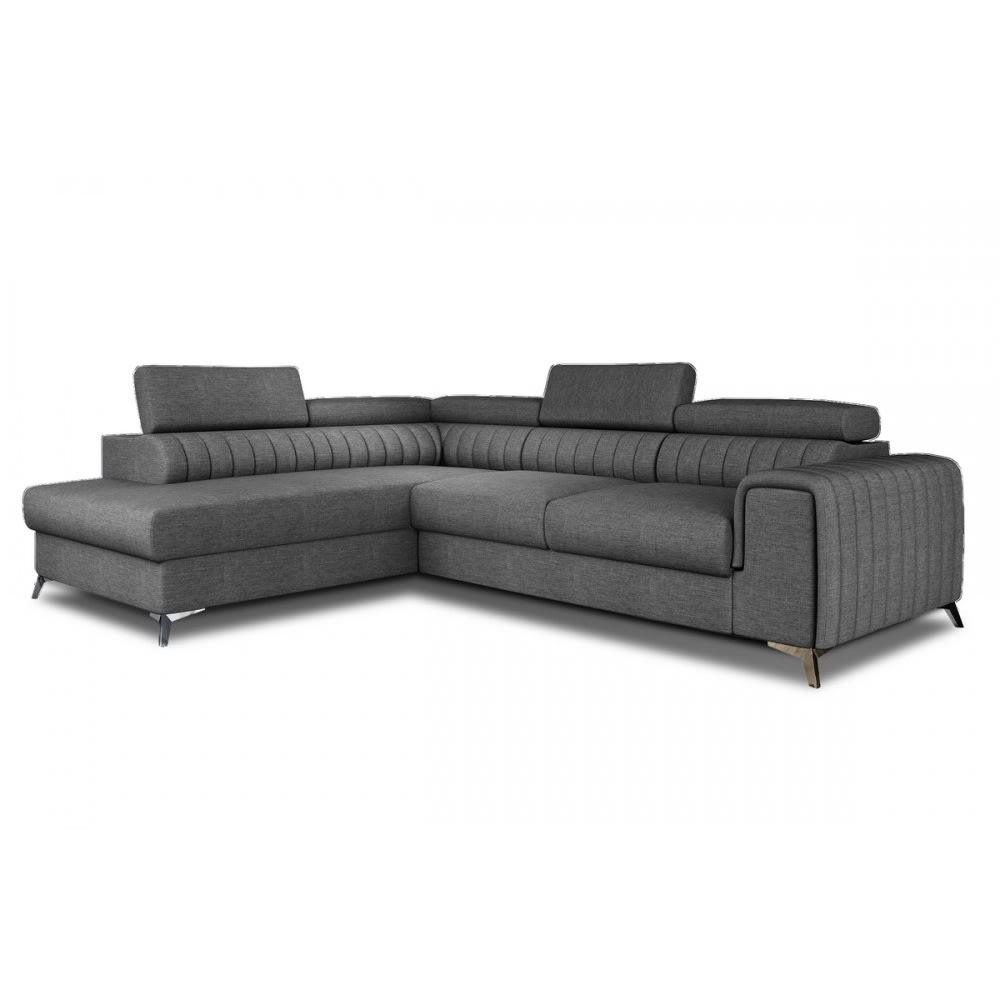 Canapé d'angle gauche convertible TISSU gris foncé 5 places