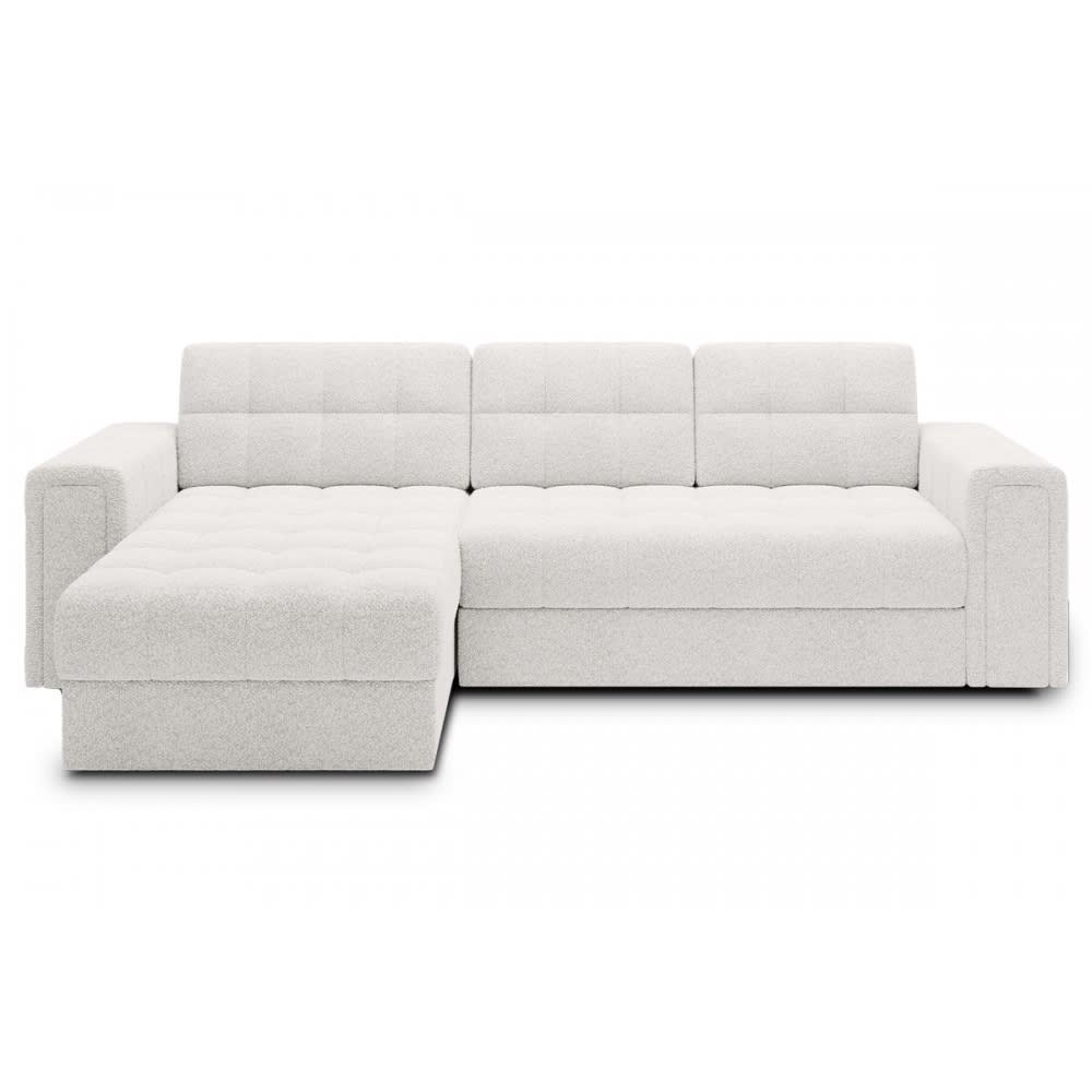 Canapé d'angle gauche convertible tissu bouclette ivoire
