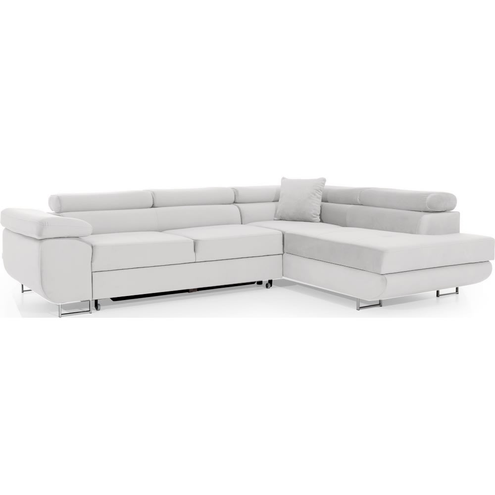 Canapé d'angle droit convertible en velours blanc 5 places