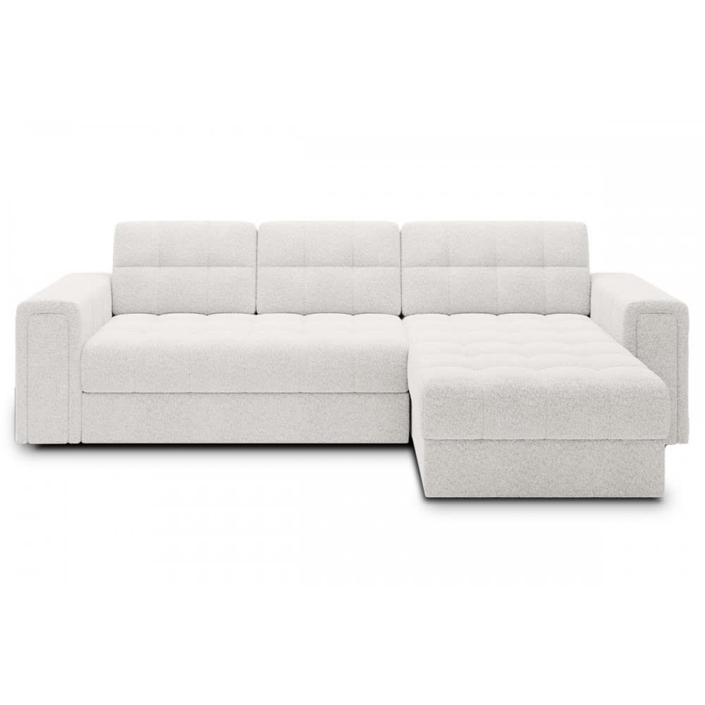Canapé d'angle droit convertible tissu bouclette ivoire