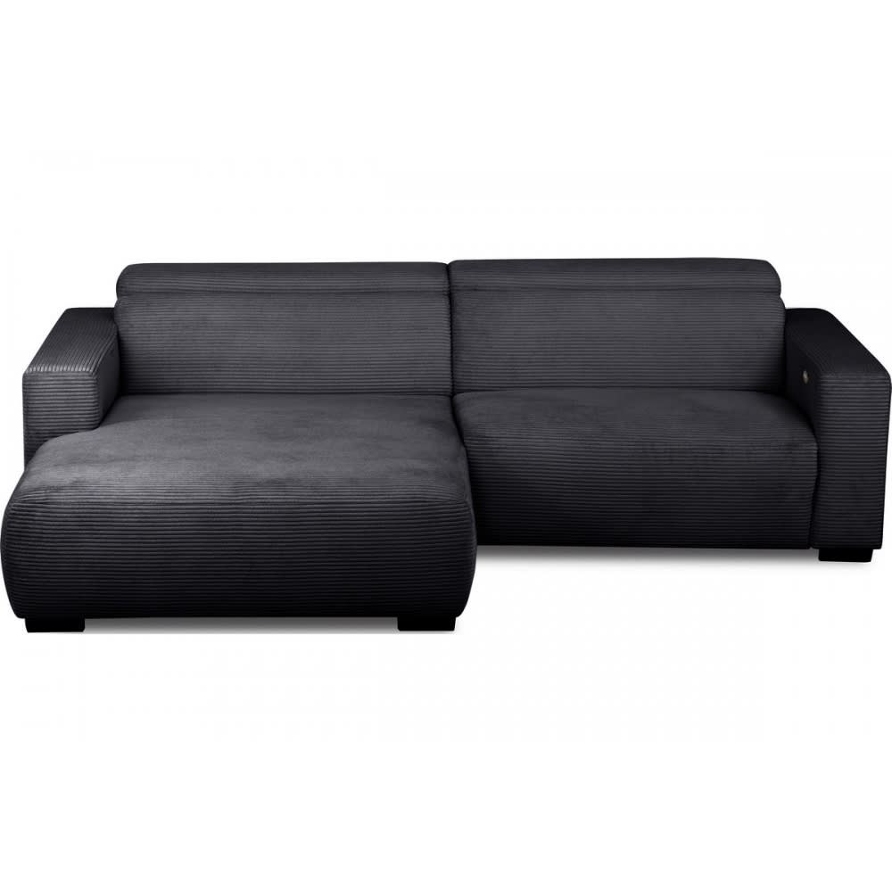 Canapé d'angle gauche 1 relax électrique velours cotelé noir