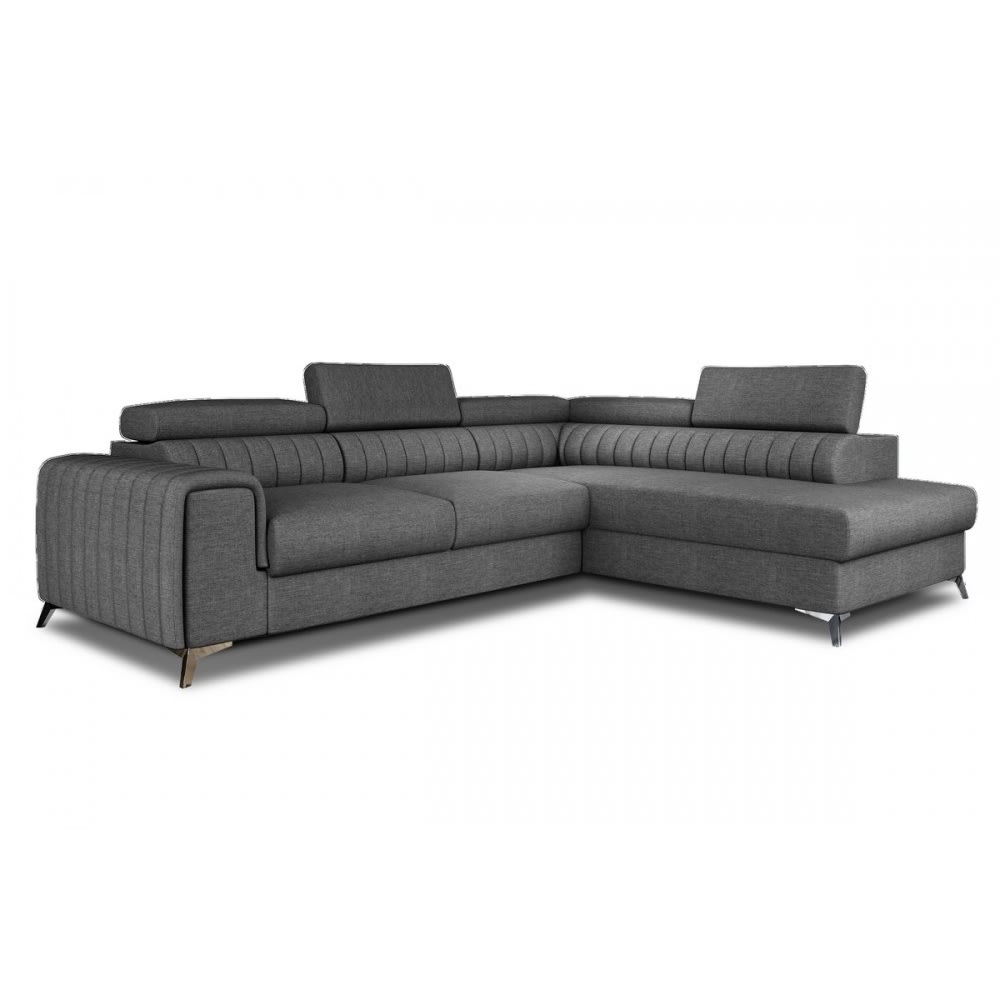 Canapé d'angle droit convertible TISSU gris foncé 5 places