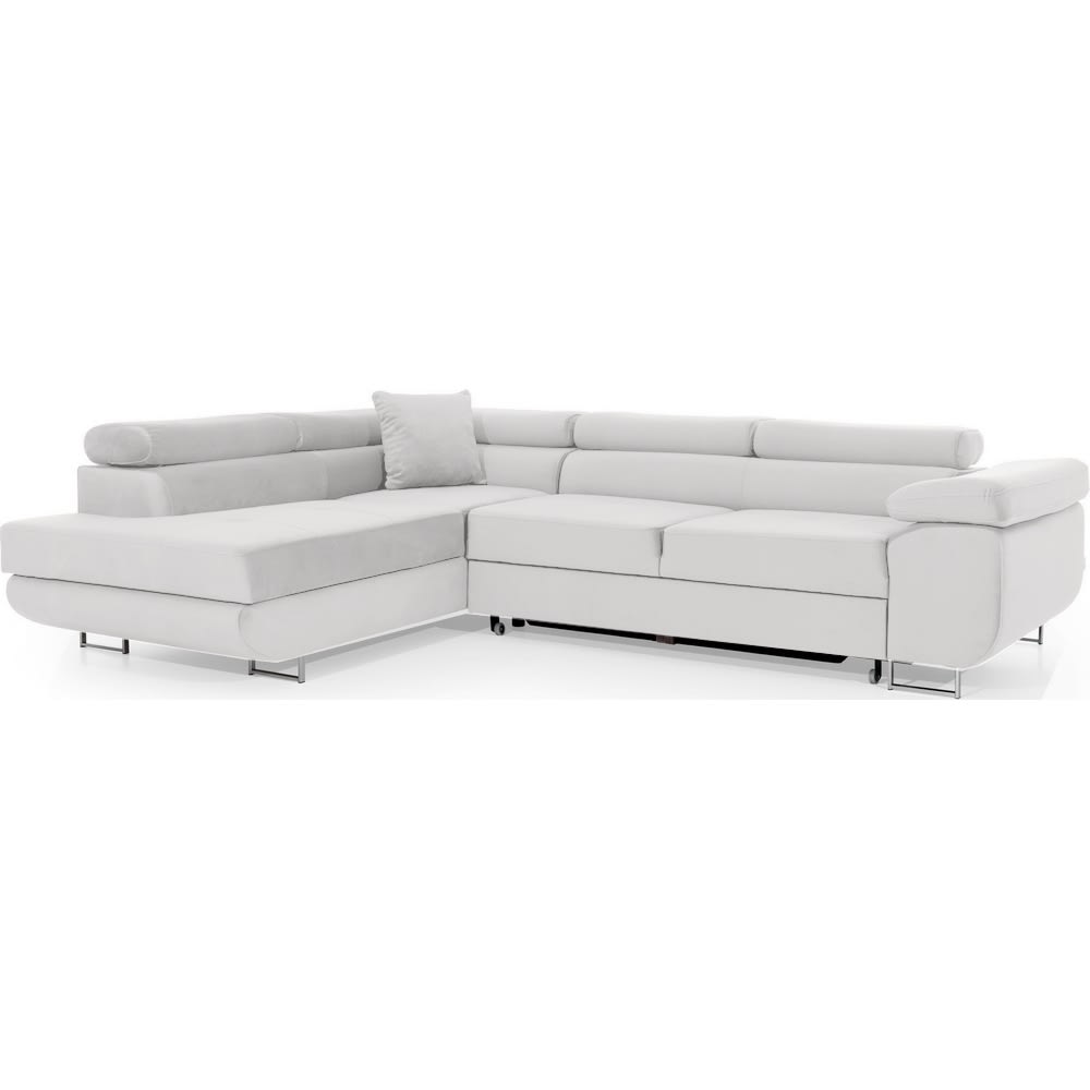 Canapé d'angle gauche convertible en velours blanc 5 places