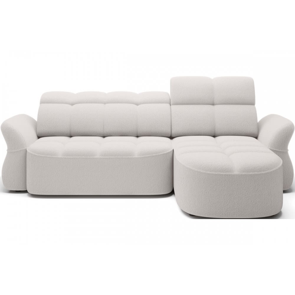 Canapé d'angle droit profondeur réglable tissu bouclette ivoire