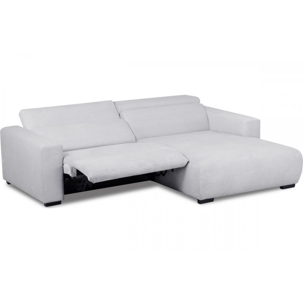 Canapé angle droit 1 relax électrique velours cotelé gris clair
