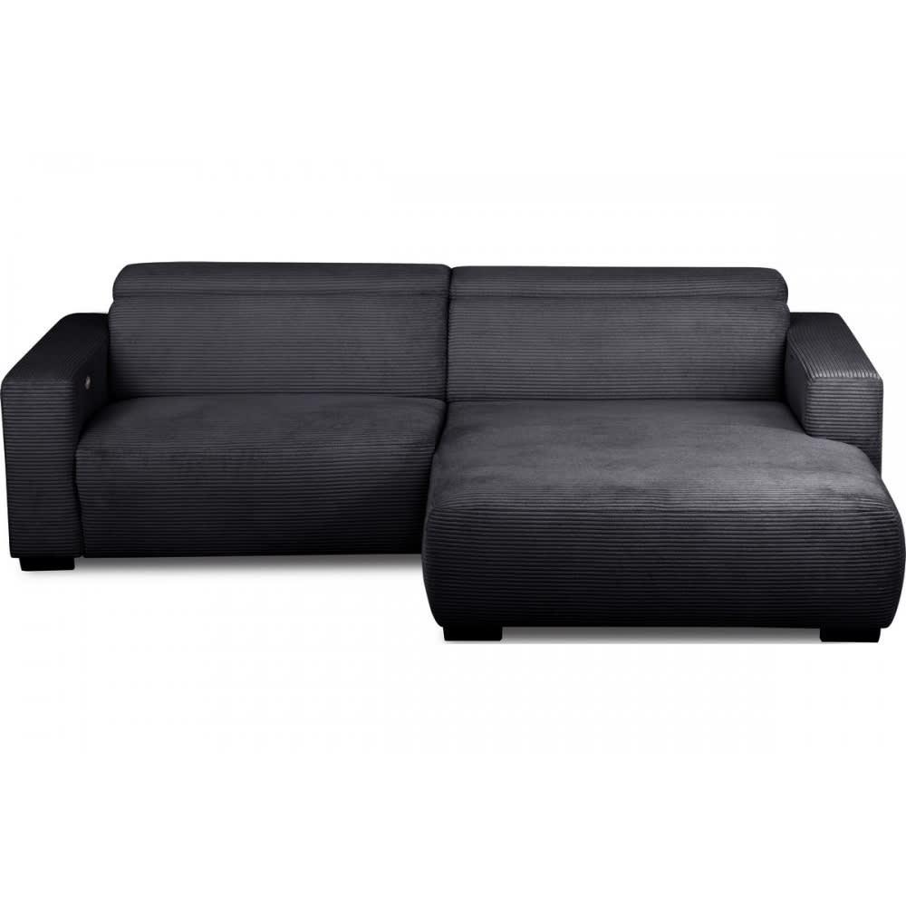 Canapé d'angle droit 1 relax électrique velours cotelé noir