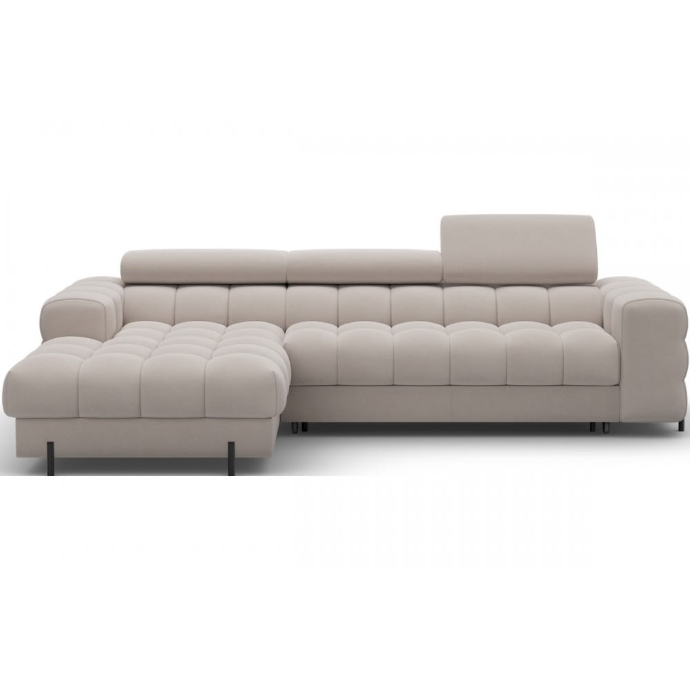 Canapé d'angle gauche convertible en velours beige 5 places