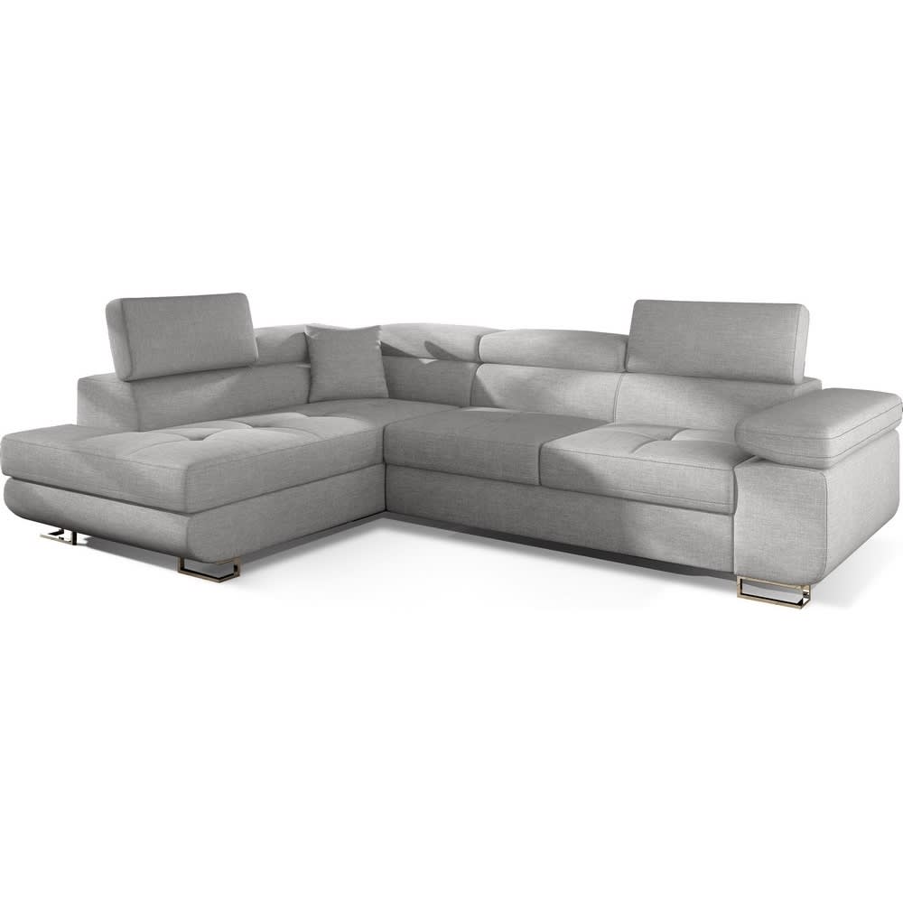Canapé d'angle gauche convertible tissu luxe 5 places, gris