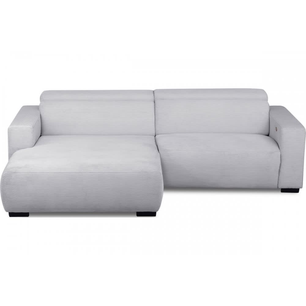 Canapé angle gauche 1 relax électrique velours cotelé gris clair