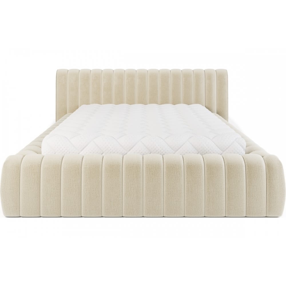 Lit double VELOURS luxe capitonné, coffre beige clair, 140x200