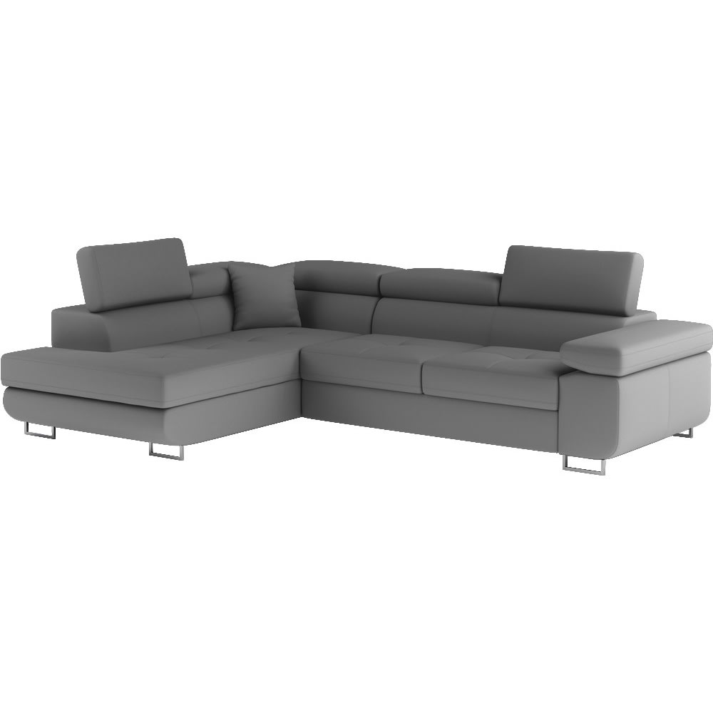 Canapé d'angle gauche convertible simili cuir 5 places, gris foncé